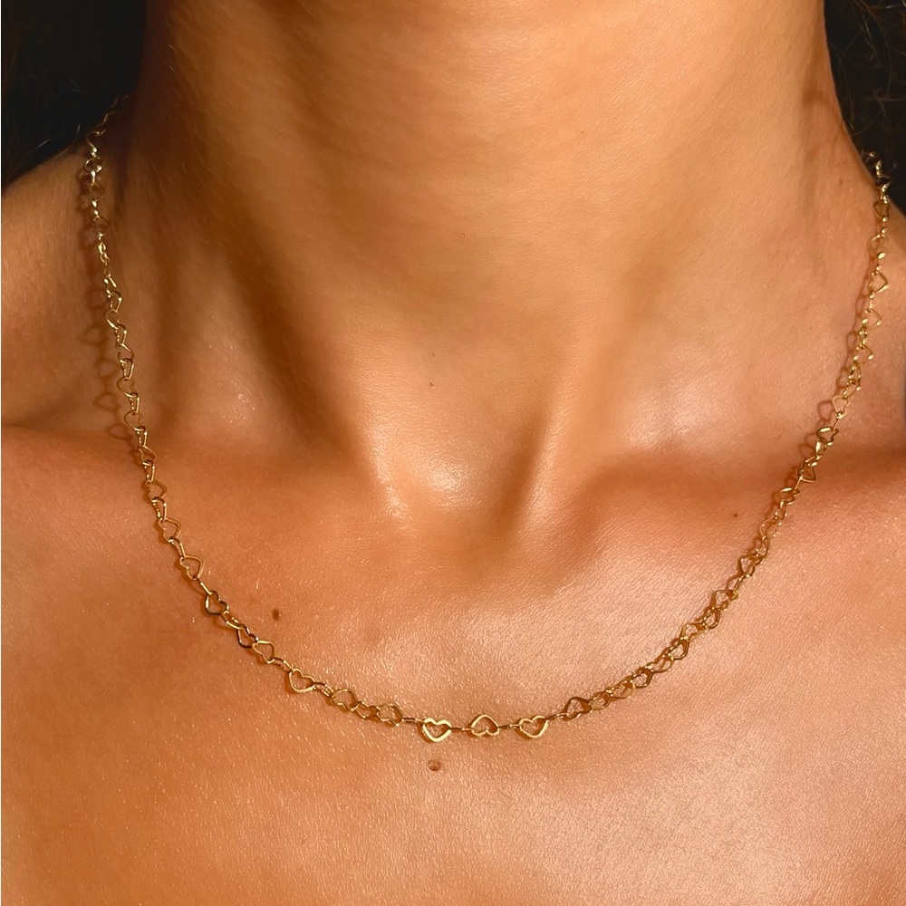 18K Gold Heart Chain Necklace • Real Gold